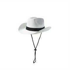 Unisex Western Cowboy Straw Hat Rolled Brim Sunscreen Sun Hat