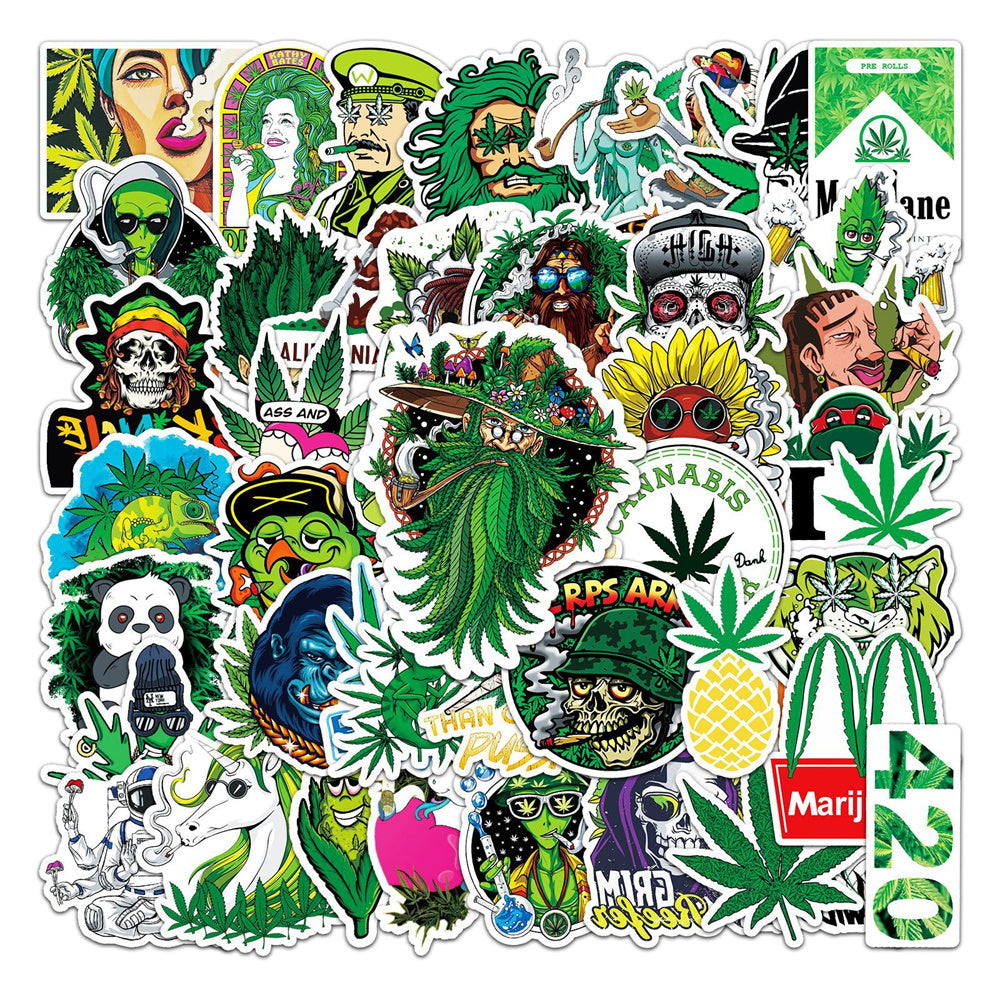 50PCS Weed Leaves Spoof Characters Waterproof Graffiti Stickers