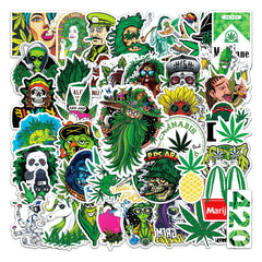 50PCS Weed Leaves Spoof Characters Waterproof Graffiti Stickers