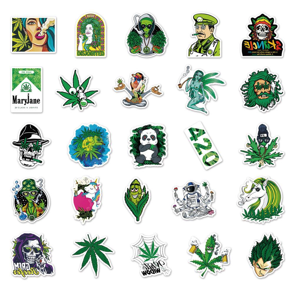 50pcs Weed Leaves Characters Graffiti Stickers Waterproof for Motorcycle Luggage