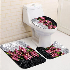 Flower Pattern Waterproof Shower Curtain Set with 12 Hooks