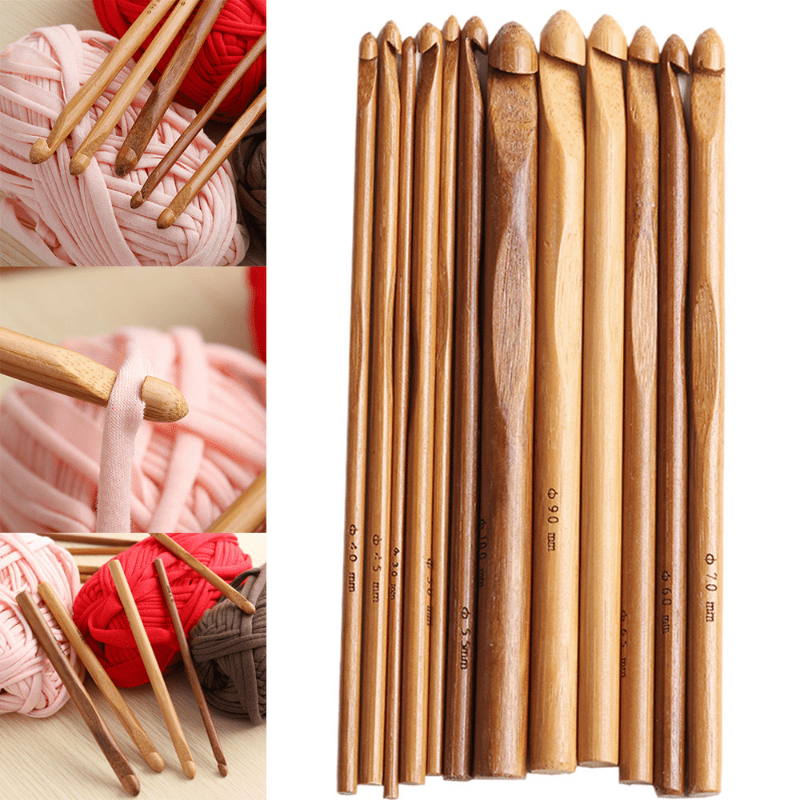 12pcs Bamboo Crochet Hook Knit Needle Set 3-10mm