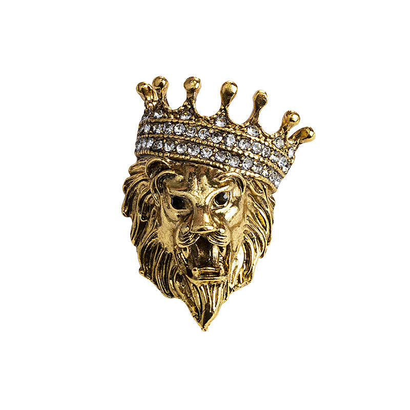 Vintage Lion Head Crown Lapel Pin Suit Shirt Collar Brooch