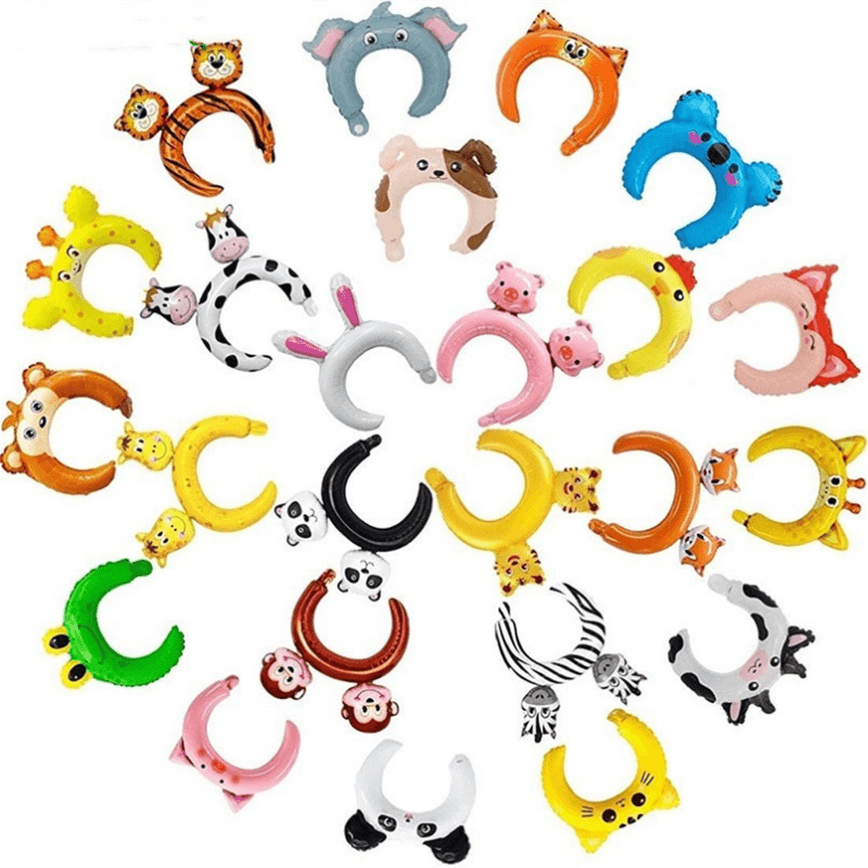 24 Packs Inflatable Animals Headband Zoo Safari Balloons Hat Jungle Theme