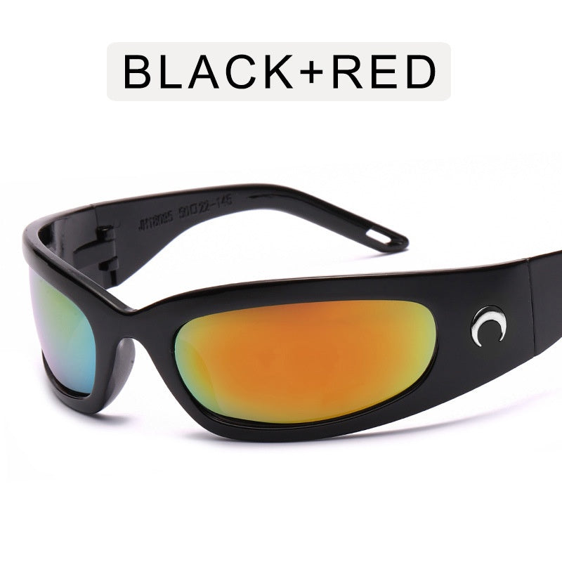 Y2K Wrap Around Sunglasses Cyberpunk Crescent Moon Outdoor Shades UV400
