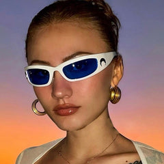 Y2K Wrap Around Sunglasses Cyberpunk Crescent Moon Outdoor Shades UV400
