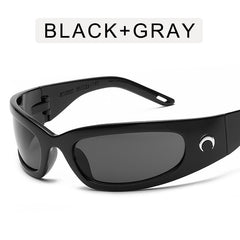 Y2K Wrap Around Sunglasses Cyberpunk Crescent Moon Outdoor Shades UV400