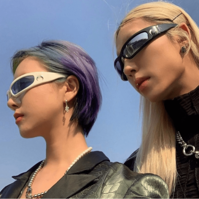 Y2K Wrap Around Sunglasses Cyberpunk Crescent Moon Outdoor Shades UV400