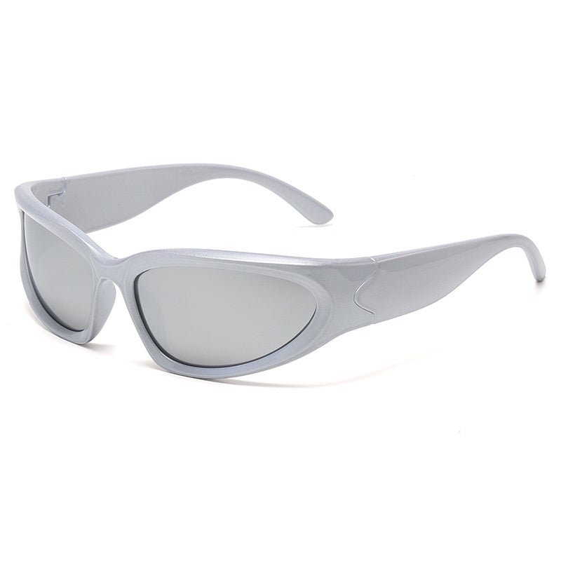 Y2K Wrap Around Sunglasses Cyberpunk Party Glasses Mirror Lens UV400