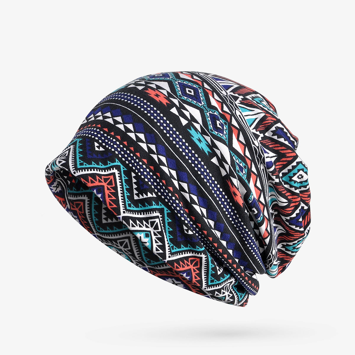 Boho Geo Print Slouchy Beanie Headband Cap Unisex Baggy Chemo Sleep Hat