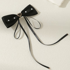Bow Hair Clip Ribbon Bow Duck Billed Clip With Faux Pearl Tassel Hair Clip