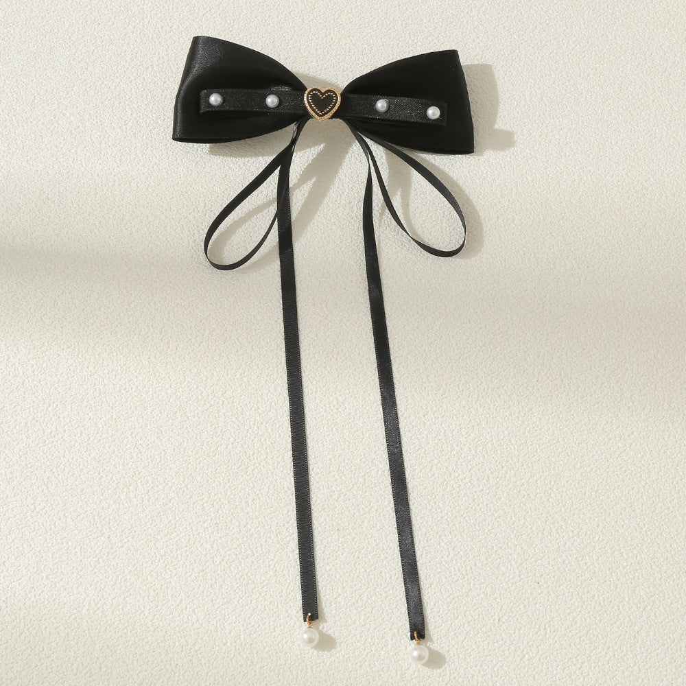 Bow Hair Clip Ribbon Bow Duck Billed Clip With Faux Pearl Tassel Hair Clip
