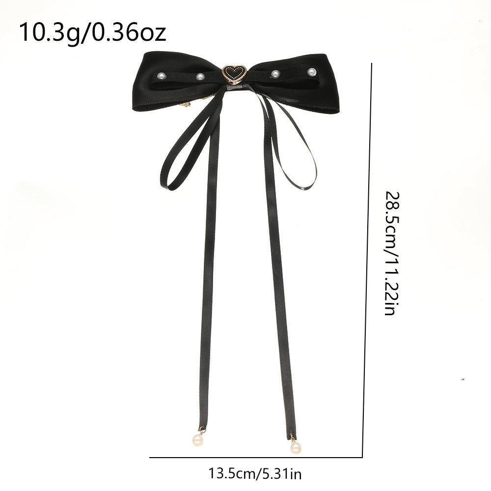 Bow Hair Clip Ribbon Bow Duck Billed Clip With Faux Pearl Tassel Hair Clip
