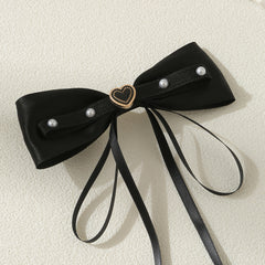 Bow Hair Clip Ribbon Bow Duck Billed Clip With Faux Pearl Tassel Hair Clip