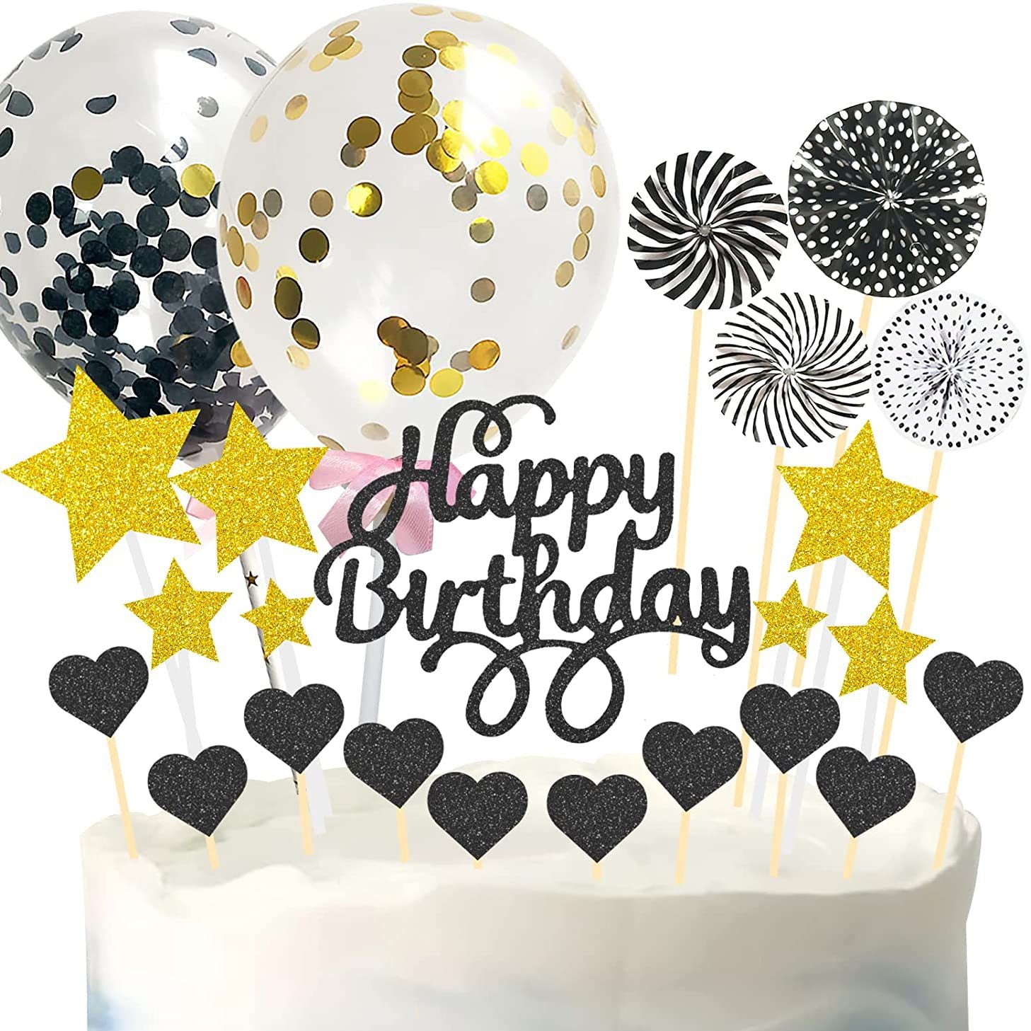 Happy Birthday Glitter Cake Decoration Kit Golden Star Theme Set