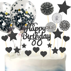 Happy Birthday Glitter Cake Decoration Kit Golden Star Theme Set