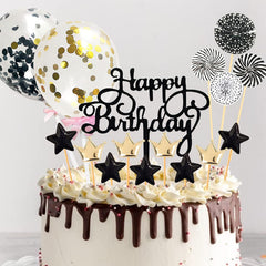 Happy Birthday Glitter Cake Decoration Kit Golden Star Theme Set