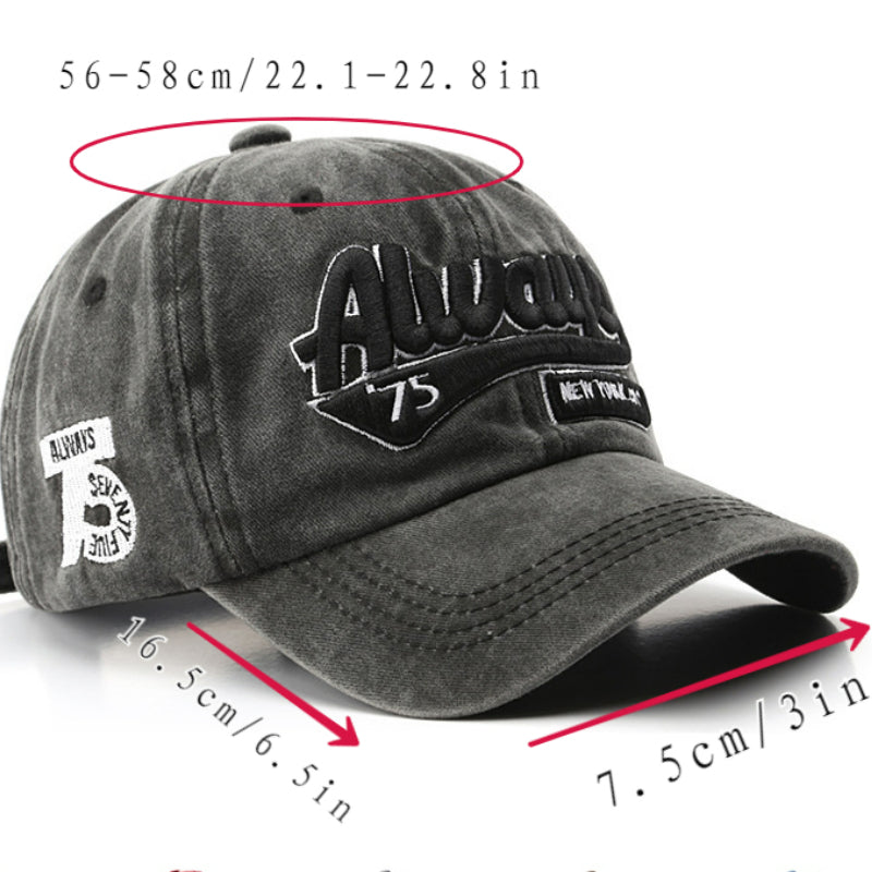 Always 75 Embroidery Baseball Cap Washed Distressed Adjustable Sun Hat Unisex