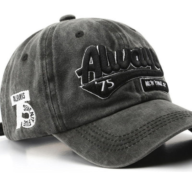 Always 75 Embroidery Baseball Cap Washed Distressed Adjustable Sun Hat Unisex