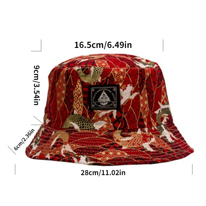 Goldfish Embroidery Bucket Hat Reversible Hip Hop Couple Basin Hat Unisex