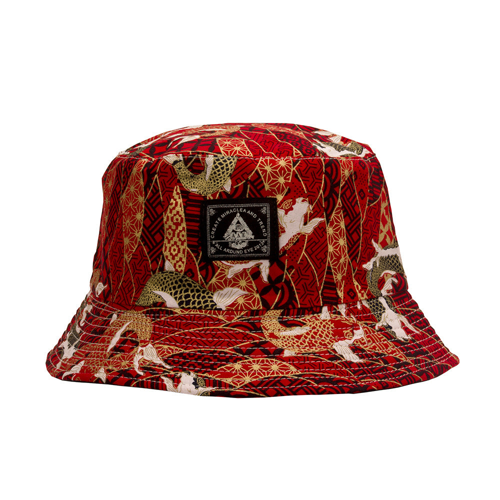 Goldfish Embroidery Bucket Hat Reversible Hip Hop Couple Basin Hat Unisex