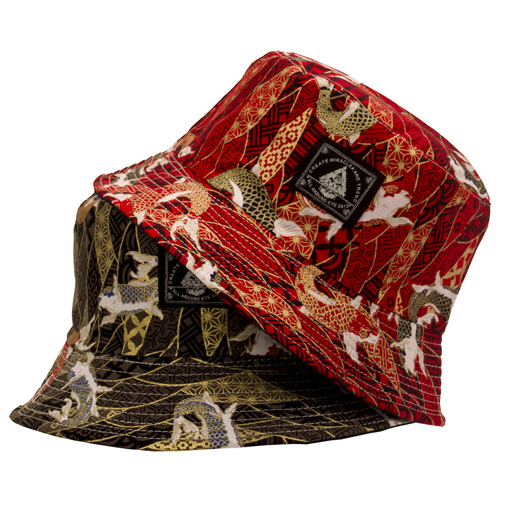Goldfish Embroidery Bucket Hat Reversible Hip Hop Couple Basin Hat Unisex