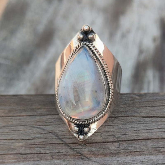 Vintage Moonstone Healing Crystal Ring Fine Jewelry Girls Ladies