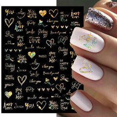 1pcs Heart & Flower 3D Laser Nail Stickers Nail Art Decoration & Accessories