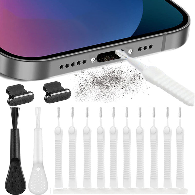 10pcs Charging Port Dust Plug Kit With Cleaning Brush And Keyboard Cleaning Tool