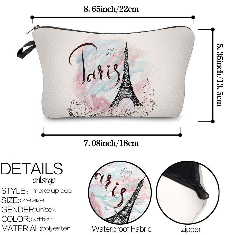 Tower Print Zipper Pouch Lightweight Carry On Bag Clutch Makeup Zipper Bag