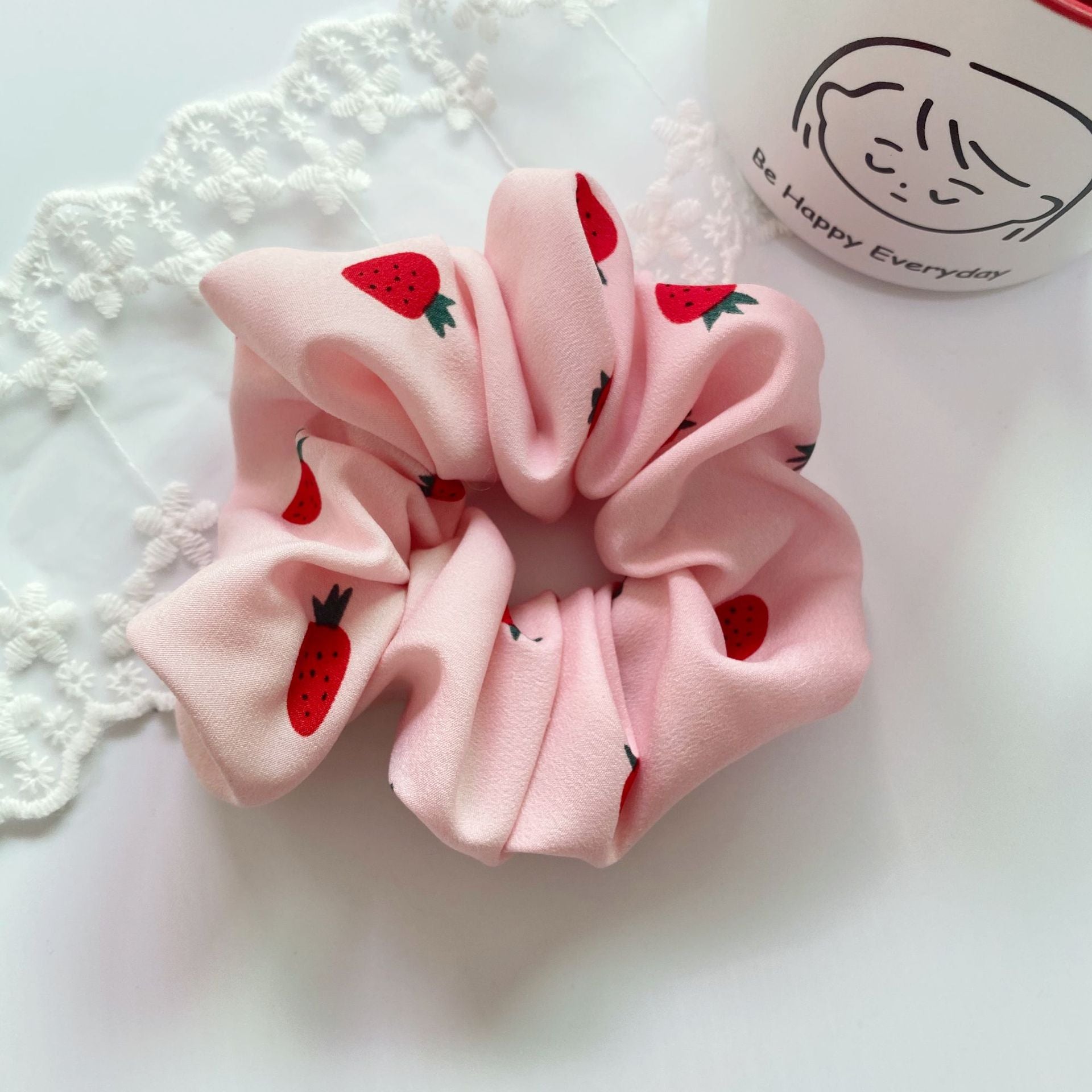 Strawberry Print Scrunchies Hair Tie Ponytail Holder Hair Accessories