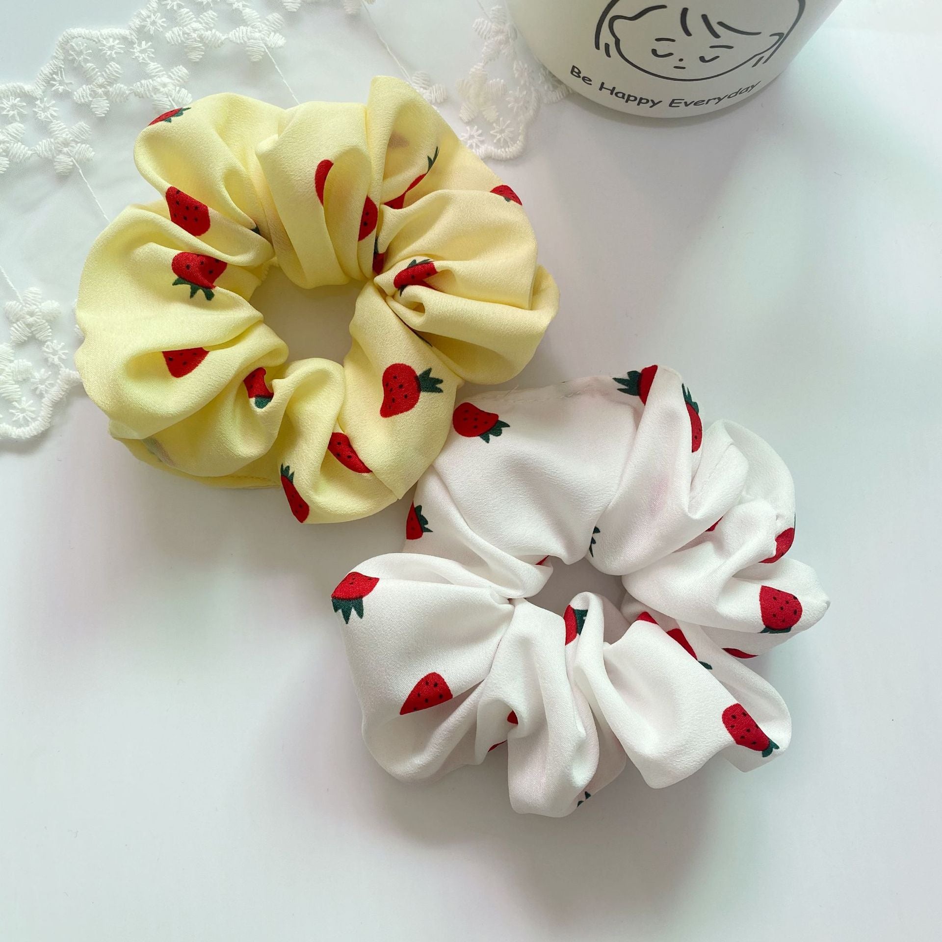 Strawberry Print Scrunchies Hair Tie Ponytail Holder Hair Accessories