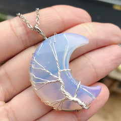 Tree Of Life Moon Pendant Necklace Reiki Healing Crystal Stone Necklaces