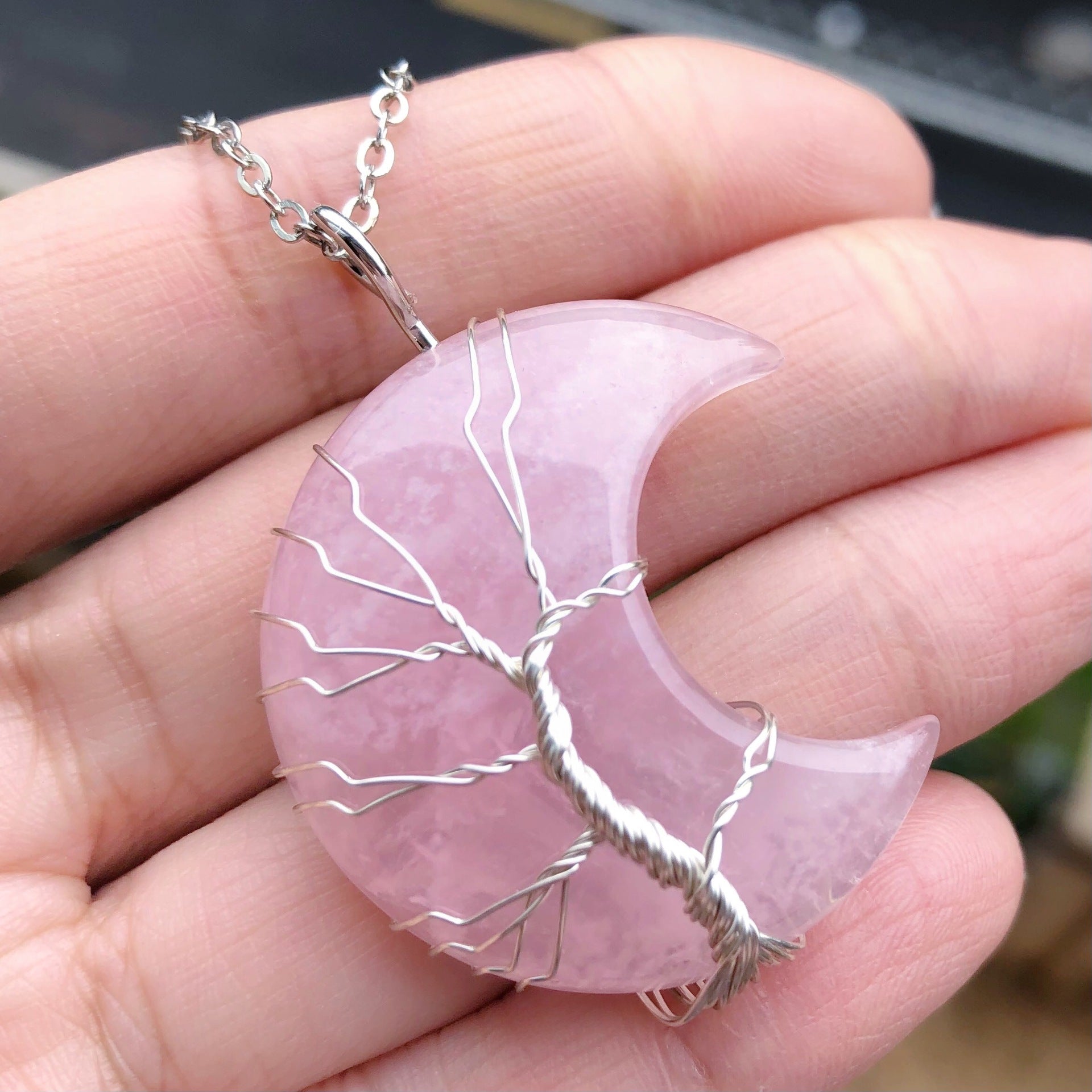 Tree Of Life Moon Pendant Necklace Reiki Healing Crystal Stone Necklaces