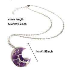 Tree Of Life Moon Pendant Necklace Reiki Healing Crystal Stone Necklaces