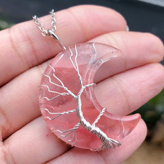 Tree Of Life Moon Pendant Necklace Reiki Healing Crystal Stone Necklaces