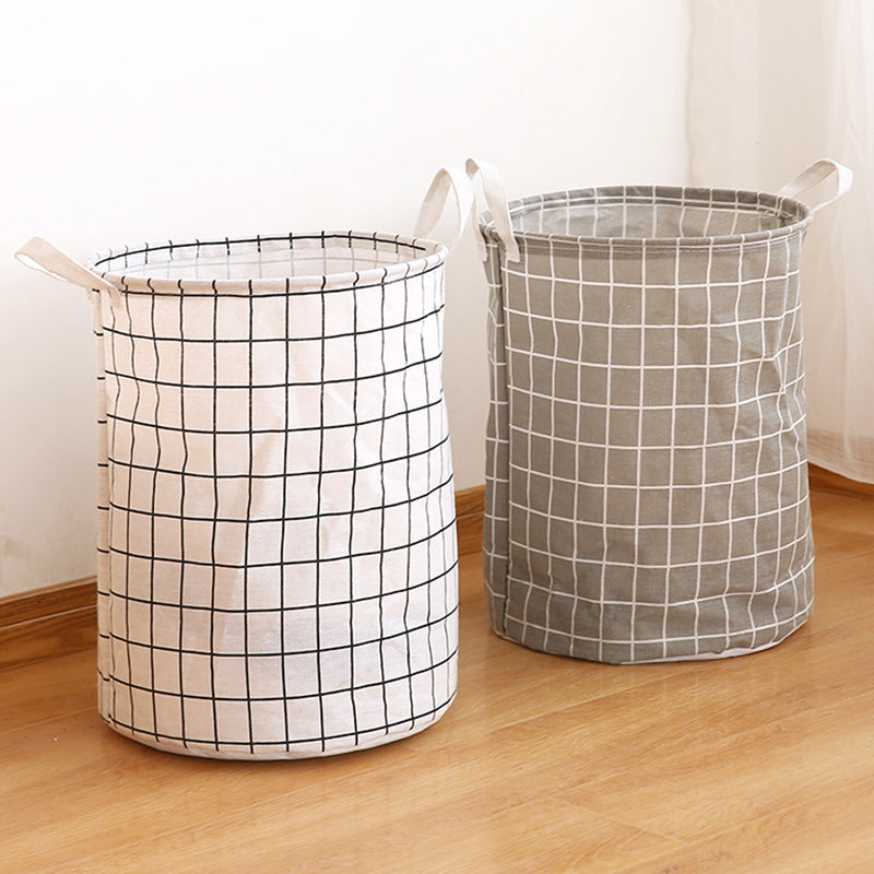 Fabric Cotton Linen Clothes Basket Waterproof Storage Plaid Design