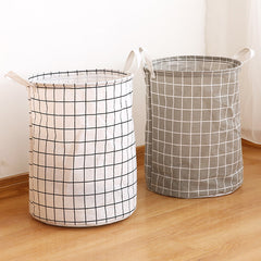 Fabric Cotton Linen Clothes Basket Waterproof Storage Plaid Design