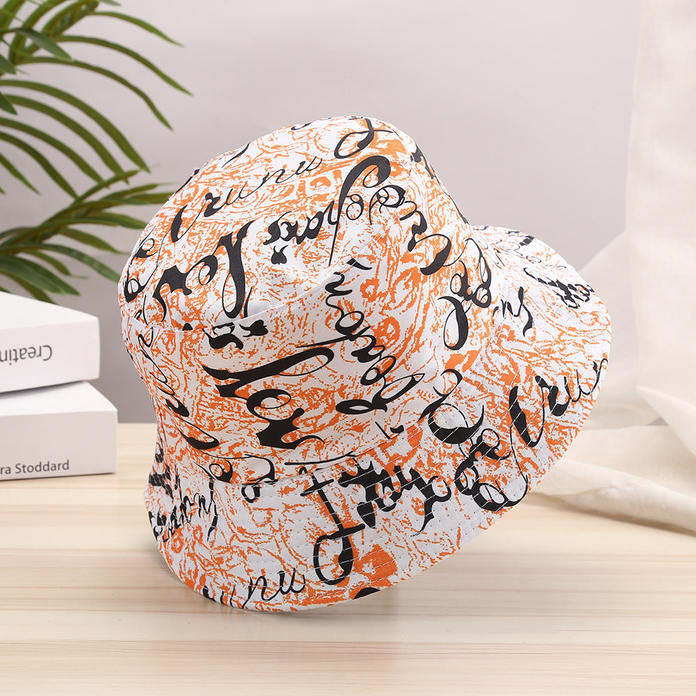 Letter Graffiti Print Bucket Hats Reversible Sunscreen Basin Hats