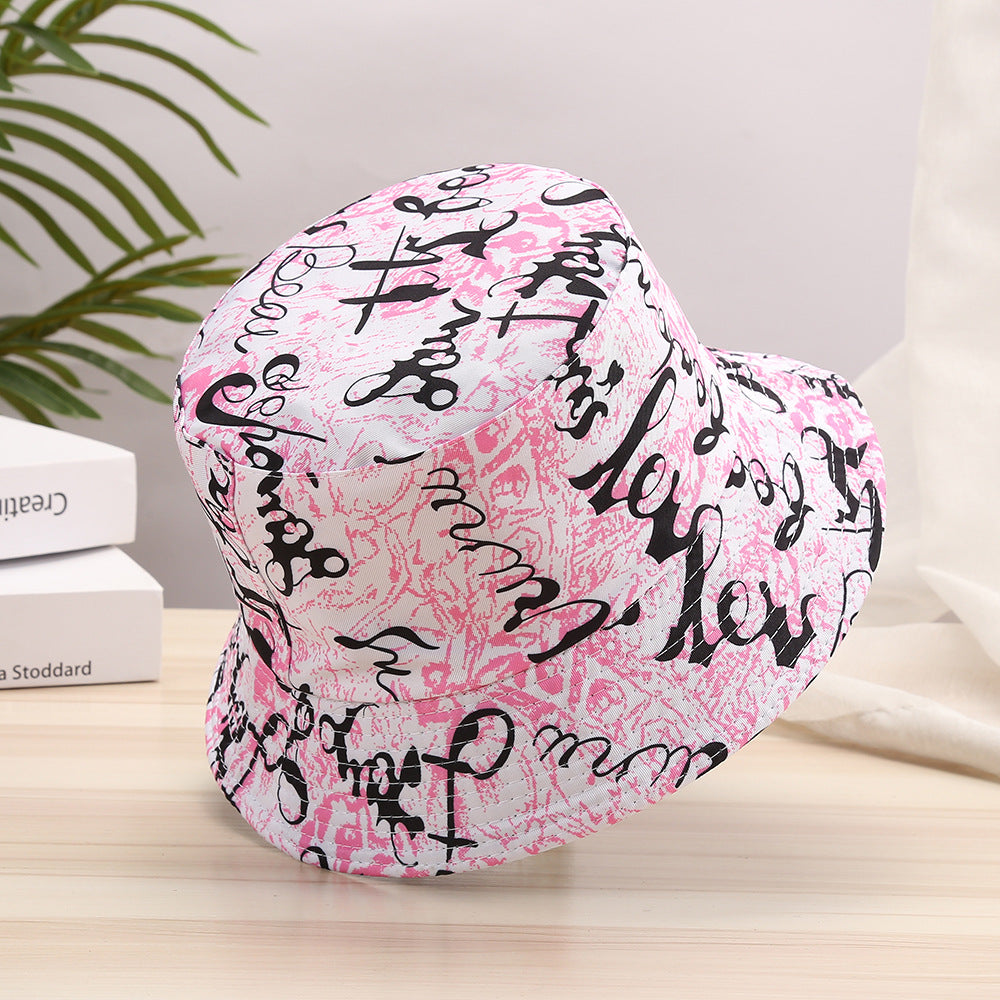 Letter Graffiti Print Bucket Hats Reversible Sunscreen Basin Hats