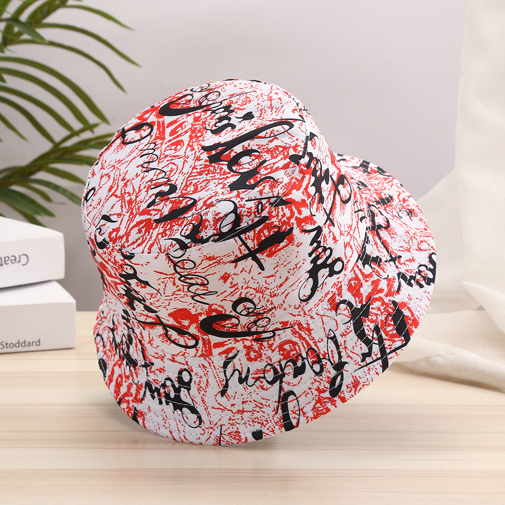 Letter Graffiti Print Bucket Hats Reversible Sunscreen Basin Hats