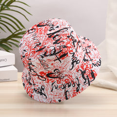 Letter Graffiti Print Bucket Hats Reversible Sunscreen Basin Hats
