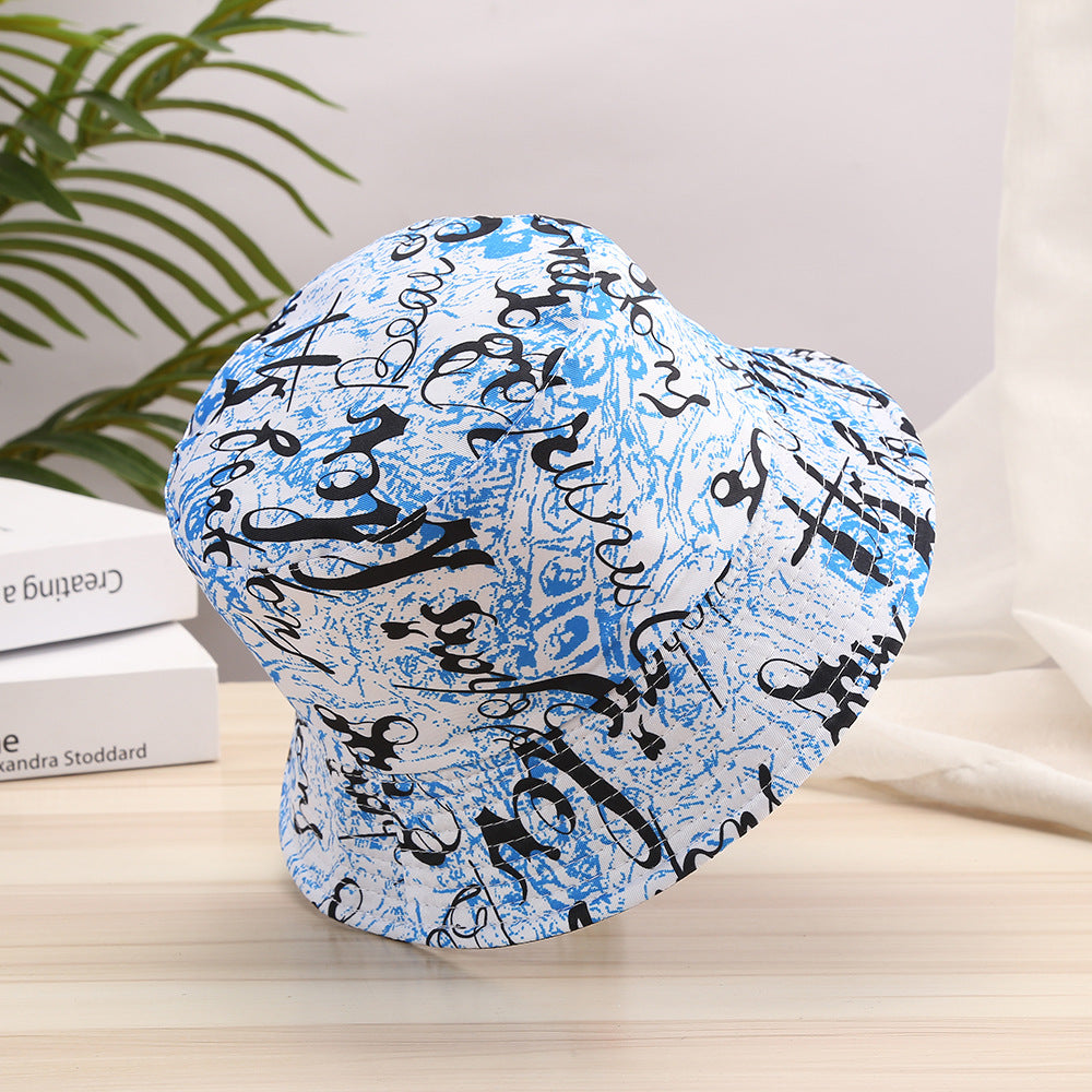 Letter Graffiti Print Bucket Hats Reversible Sunscreen Basin Hats