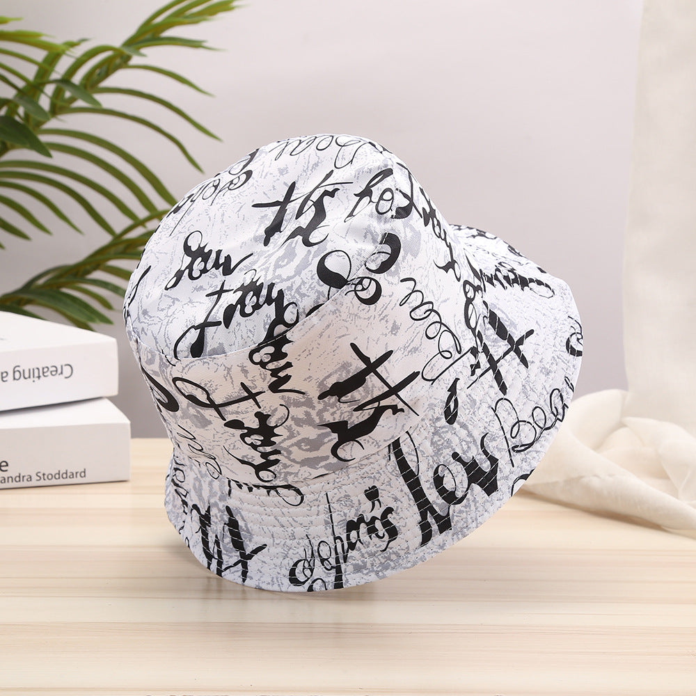 Letter Graffiti Print Bucket Hats Reversible Sunscreen Basin Hats
