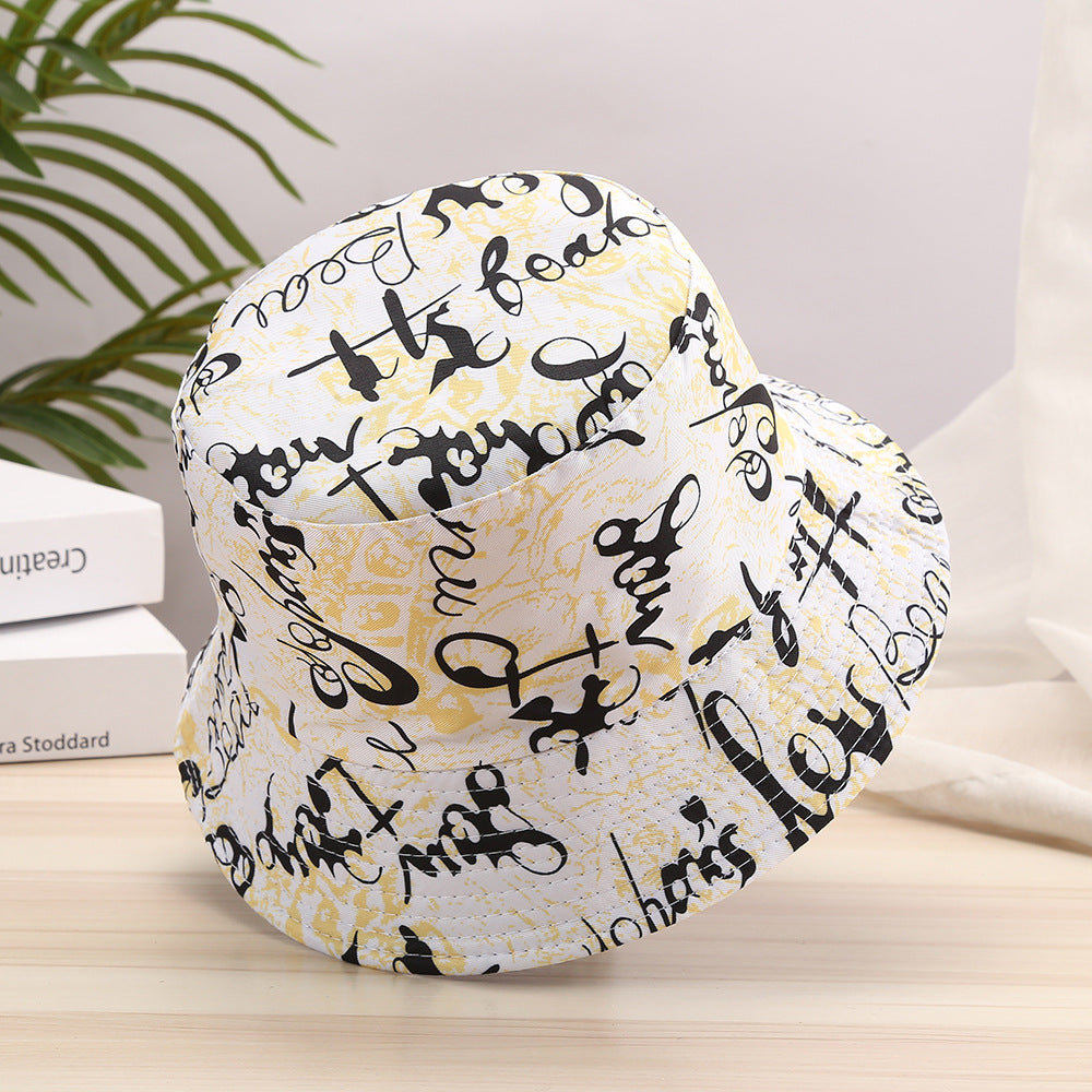 Letter Graffiti Print Bucket Hats Reversible Sunscreen Basin Hats