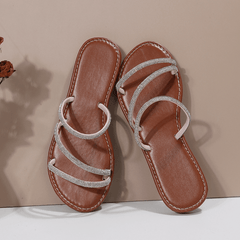 Women's Rhinestone Flat Slides Non Slip Shoes