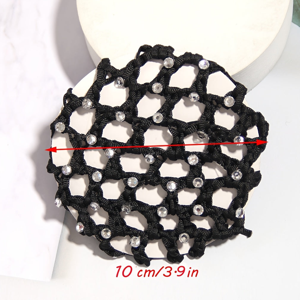 Crochet Hair Bun Cover With Rhinestones Solid Head Bun Net Hair Accessories