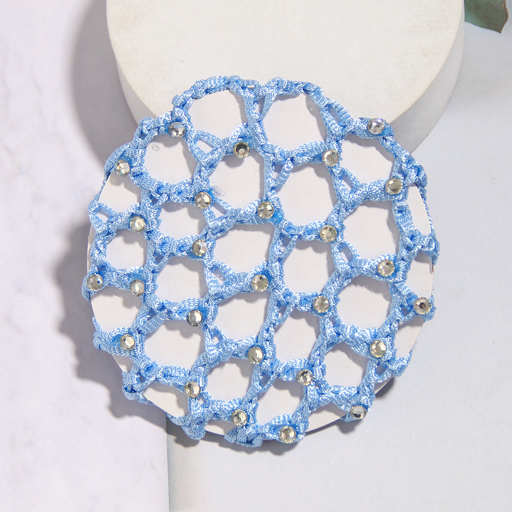 Crochet Hair Bun Cover With Rhinestones Solid Head Bun Net Hair Accessories