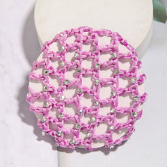 Crochet Hair Bun Cover With Rhinestones Solid Head Bun Net Hair Accessories