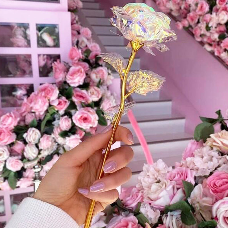 10pcs Rose Golden Crystal Artificial Rose Flower